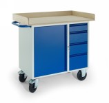 Werkstattwagen, 4 Schubalden, 1 Stahlschrank, Holzrand