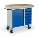Werkstattwagen, 6 Schubalden, 1 Stahlschrank, Holzrand