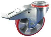 Serie 61, Bremsrolle, Elastik-Pu-Räder, 75° Shore A, Alu-Fe