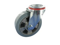 Serie 61, Lenkrolle, Elastik-Vollgummi, grau spurl, Alu-Fe